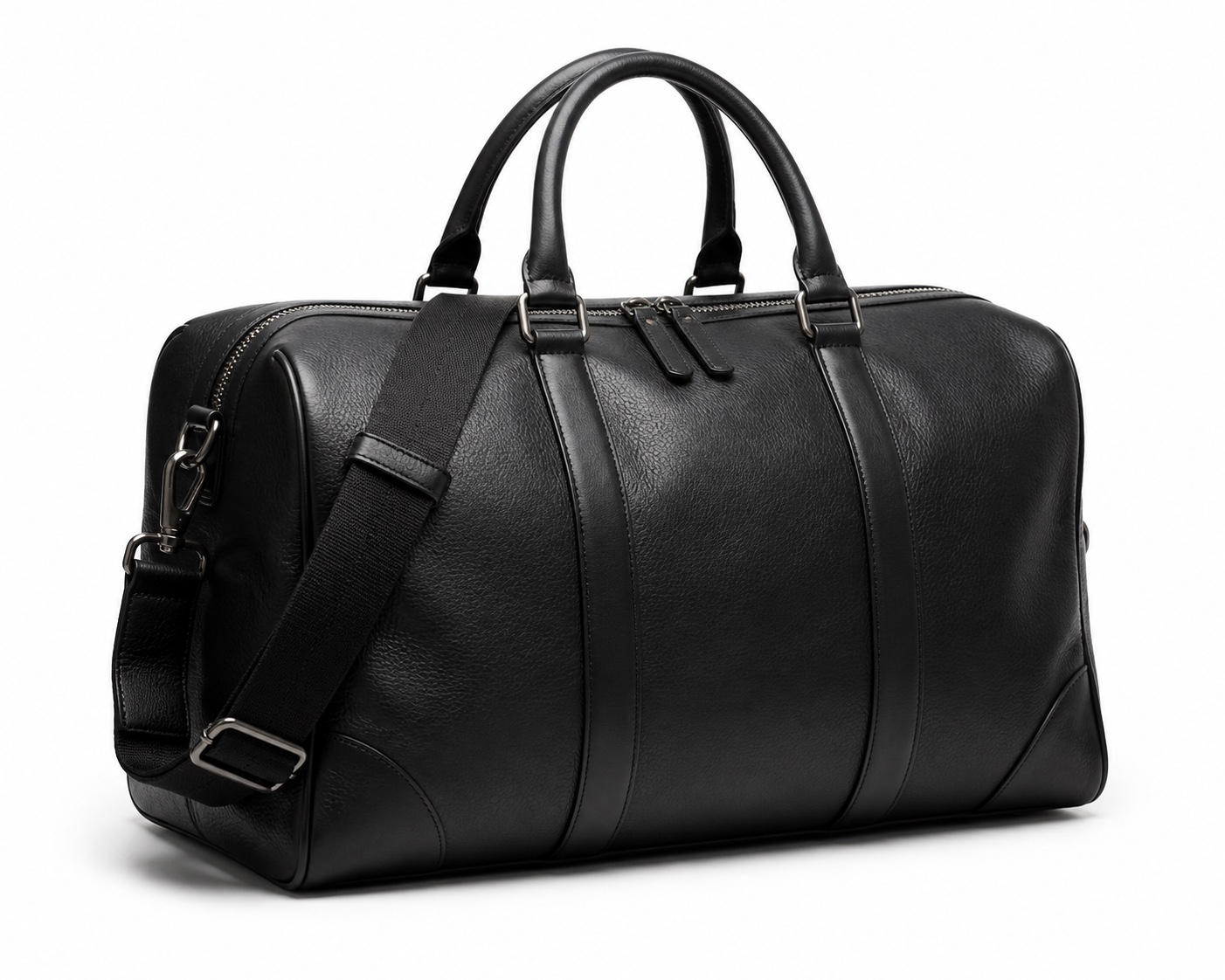 Black leather travel weekender